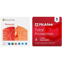 Microsoft 365 Personal 1 Device & McAfee 1 Year, 5 Device