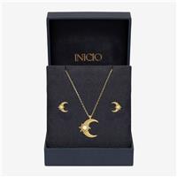 Inicio Gold Plated Opal Moon Pendant & Earrings Gift Set