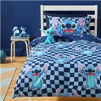 Disney Stitch Checkerboard Blue Kids Bedding Set - Double