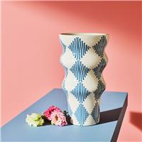 Habitat Harlequin Ceramic Blue Flared Vase