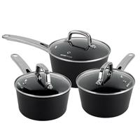 Dojo Hero Neverstick+ 3 Piece Aluminium Saucepan Set - Black