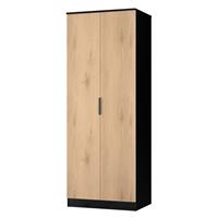 Livara Ready Assembled Tofino 2 Door Wardrobe - Black & Oak