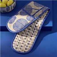Habitat Blue Leaf Double Oven Gloves - Cream & Blue