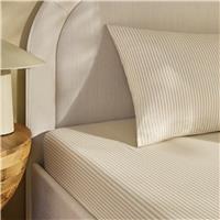 Habitat Oxford Stripe Print Neutral Fitted Sheet - King size