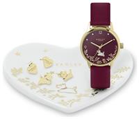 Radley Cranberry Leather Watch, Earring & Trinket Tray Set