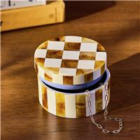 Habitat Checkered Round Trinket Box - Brown & Cream