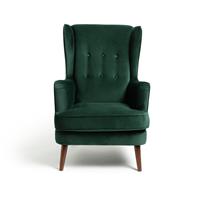 Habitat Callie Velvet Wingback Chair - Forest Green