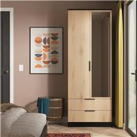Welcome Tofino 2 Door Mirror Wardrobe - Black & Oak