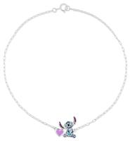 Disney Sterling Silver Stitch and Heart Charm Bracelet