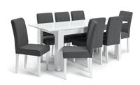 Habitat Miami Gloss Extending Table & 8 Tweed Chair -Grey
