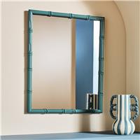 Habitat Bamboo Effect Blue Wooden Wall Mirror - 52x42cm