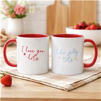 Widdop Pair Of Stoneware Red Handle Mugs - I Love You Lots