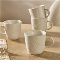 Argos Home Embossed Heart Set of 4 Stoneware Mugs - Cream
