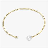 Revere Gold Plated Silver Diamond and Pearl Torque Bangle