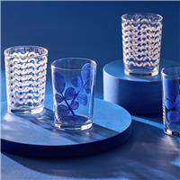 Habitat Blue Leaf & Wiggle Set of 6 Hi ball Glasses