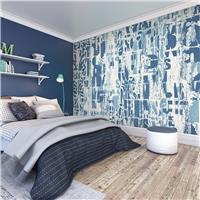 Origin Murals Letterpress Graffiti Denim Blue Wall Mural