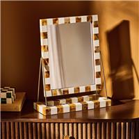 Habitat Checkered Brown & Cream Resin Dressing Table Mirror - 41x33cm