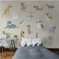 Origin Murals Happy Dogs Warm Grey Wall Mural