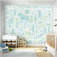 Origin Murals Scandi Forest Animal Teal Blue Wall Mural