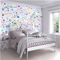 Origin Murals Social Doodle Text Purple Wall Mural
