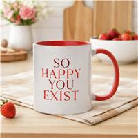 Widdop Stoneware Red Handled Message Mug- So Happy You Exist