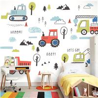 Origin Murals Tractor And Diggers Red Wall Mural