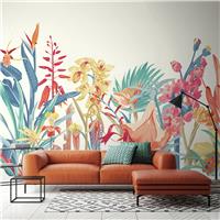 Origin Murals Tropical Foliage Petrol and Coral Wall Mural