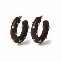 Freedom Studded Wooden Brown Hoop Earrings