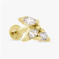 Revere Gold Plated Sterling Silver 3 Stone Flatback Earring