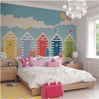 Origin Murals Beach Huts Multicolour Wall Mural