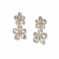 Freedom Gold Crystal Double Flower Drop Earrings