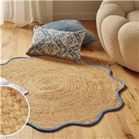 Argos Home Wiggle Shaped Blue Border Jute Flatweave Rug - 100cm