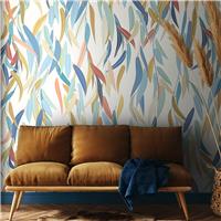 Origin Murals Willow Leave Denim Blue and Apricot Wall Mural