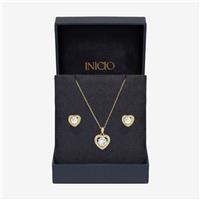 Inicio 14Ct Gold Plated Heart Pendant and Earrings Gift Set