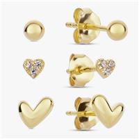 Revere Gold Plated Silver Heart Stud Earrings - Set of 3