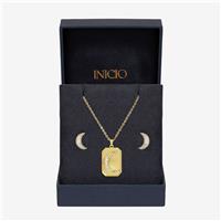 Inicio Gold Plated Pave Moon Pendant & Earrings Gift Set