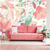 Origin Murals Flowing Flowers Coral Pink Wall Mural