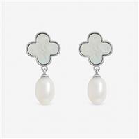 Jon Richard Rhodium Plated Mother of Pearl Clover Earrings