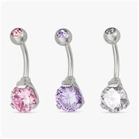 Revere Surgical Steel Pink, Purple & Clear Crystal Belly Bar