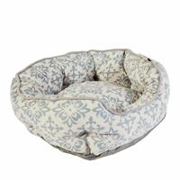Dream Paws Soft Scalloped Grey Damask Dog Bed - Small
