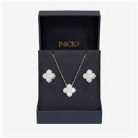 Inicio Silver Plated Mother of Pearl Clover Jewellery Set