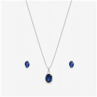 Inicio Silver Plated Sapphire Oval Bezel Jewellery Set