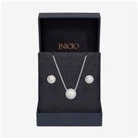 Inicio Silver Plated Pearl Halo Jewellery Set