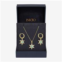 Inicio 14Ct Gold Plated Turquoise Star Pendant & Earrings