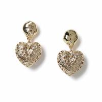 Freedom Gold Chunky Etched Heart Drop Earrings