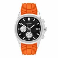 Sekonda Octaire Men's Black Dial Orange Silicone Strap Watch
