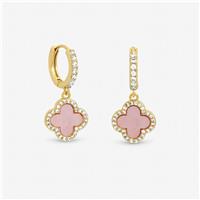 Jon Richard Gold Plated and Pink Clover Huggie Earrings