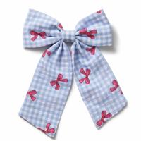 Flitzy Red Bow Printed Blue Gingham Hair Bow