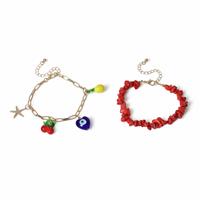 Freedom Gold Tone and Red Bead Charm Bracelet Set