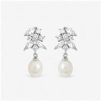 Jon Richard Rhodium Plated Crystal Freshwater Pearl Earrings